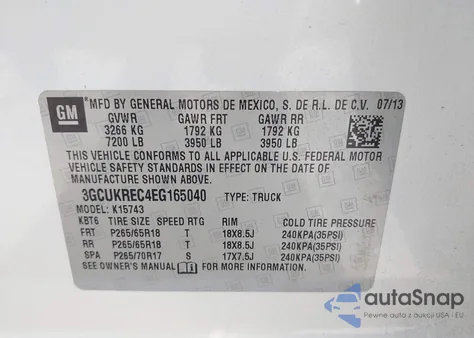 2014 Chevrolet Silverado 2Lt из США, поврежденный, VIN 3GCUKREC4EG165040